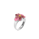 Blossom Elegance: 999 Silver Enamel Flower Rings