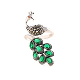 Emerald Feather Marcasite Sterling Silver Peacock Ring