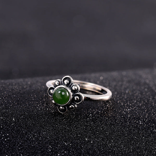 Vintage Sterling Silver Jade Ring for Elegant Women