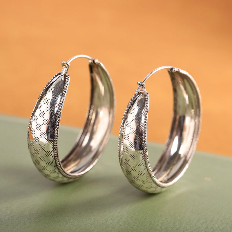 Antique Braided Silver Hoops for Elegant Women