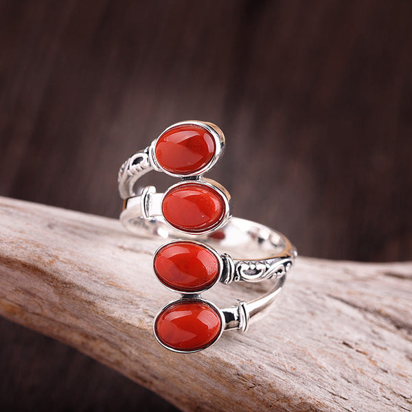 Red Carnelian Sterling Silver Adjustable Ring for Women