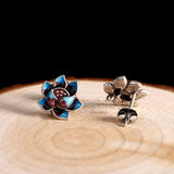 Sterling Silver Lotus Earrings with Blue Enamel