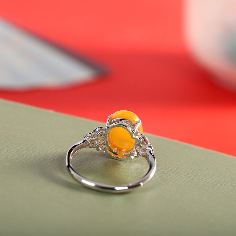 Sterling Silver Yellow Gemstone Honey Bee Ring