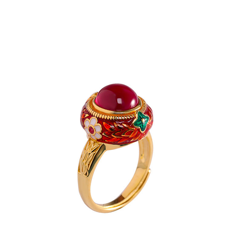 Regal Red Enamel Gemstone Ring for Women