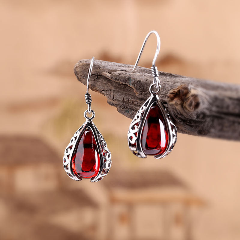 Elegant Ruby Teardrop Earrings in Sterling Silver