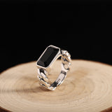 Sterling Silver Black Onyx Chain Ring for Men