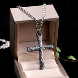 Rustic Textured Sterling Silver Cross Necklace - Unisex