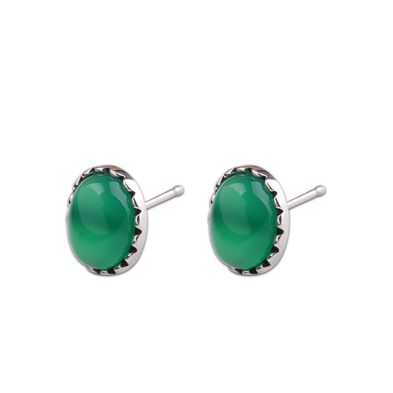 Sterling Silver Green Jade Studs - Elegant Women's Accessory