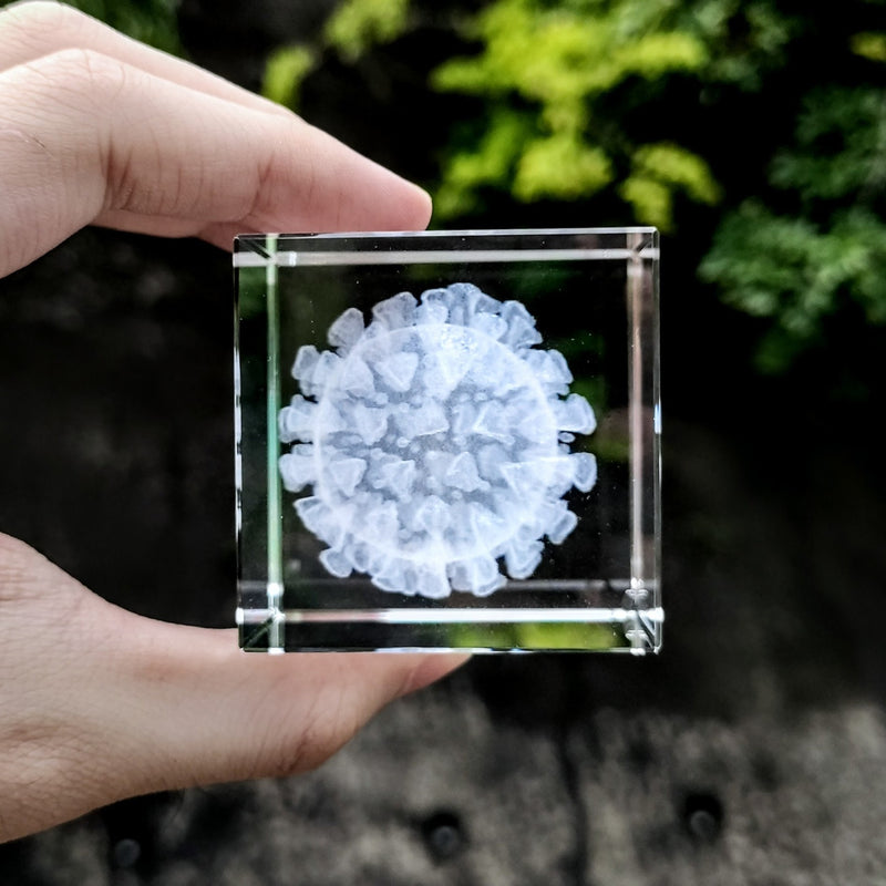 CRYSTAL VIRUS CUBE, Crystal Cube, Covid 19 Lighttight 3d Clear Charm Décor, Shelf Décor Best Virus Cube Gift For Biologist Student